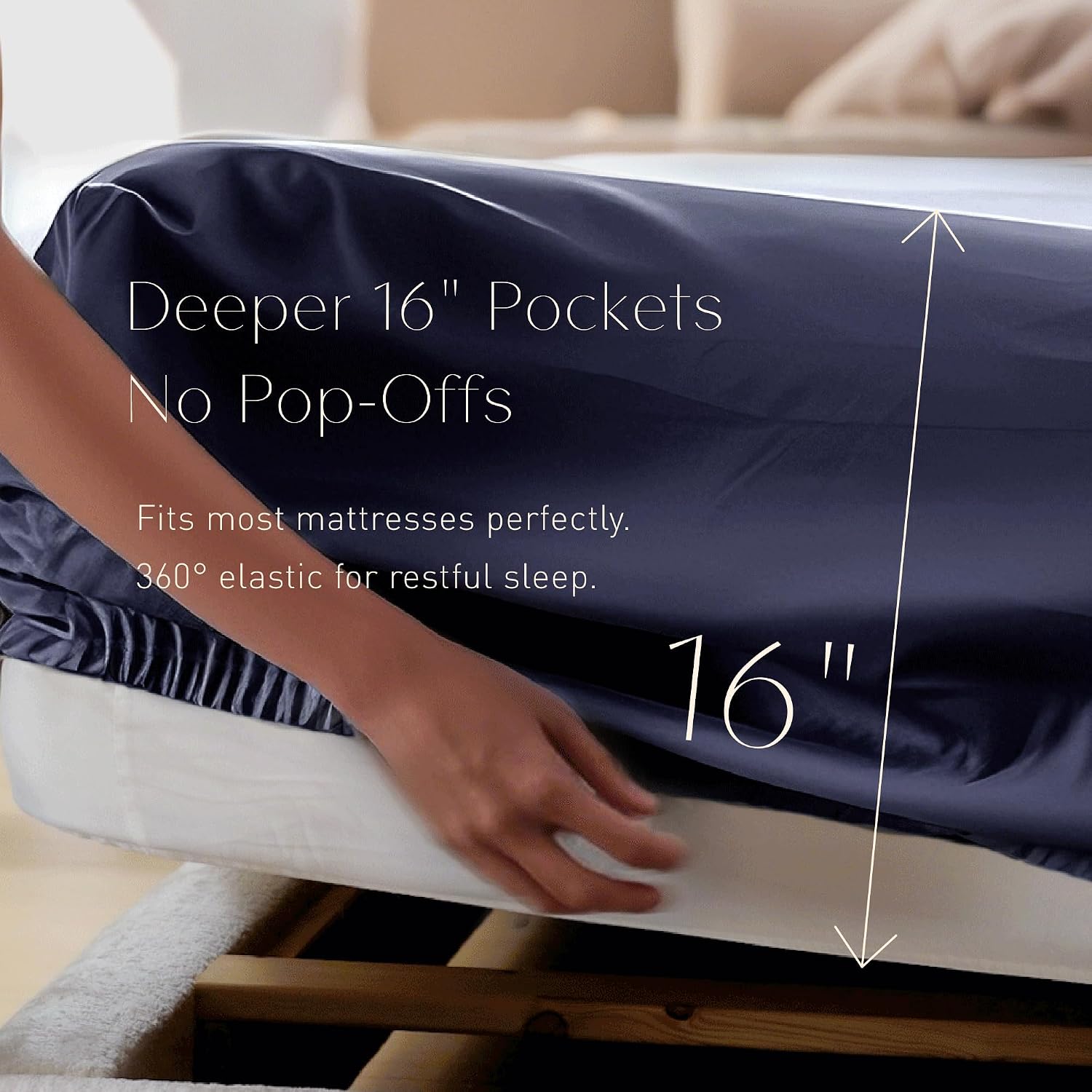 Hyde Lane 100% Egyptian Cotton Sheets Set King Size - 1000 Thread Count - 4 Piece Bed Sheet Sets with 16' Deep Pocket - Luxury Sateen Weave, Navy