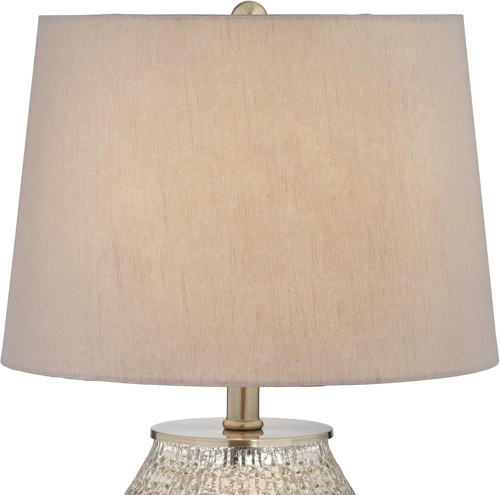 360 Lighting Zax Country Cottage Small Accent Table Lamp 19 1/2' High Teardrop Silver Mercury Glass Gray Fabric Drum Shade Decor for Bedroom House Bedside Nightstand Home Office Reading
