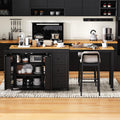 RUNNA Kitchen Island with Extendable Dining Table,Storage Cart with 3 Drawers,Power Outlet,Rolling Island on Wheels with Spice Rack and 2 Door Cabinet,for Kitchen (Black@01)
