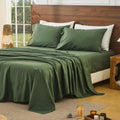 Bedlifes 100% French Pure Linen Sheets Queen Size Breathable and Cooling Flax Sheet Set Soft Durable and Moisture Wicking 16 Inch Deep Pocket-4 Piece(Queen,Forest Green)