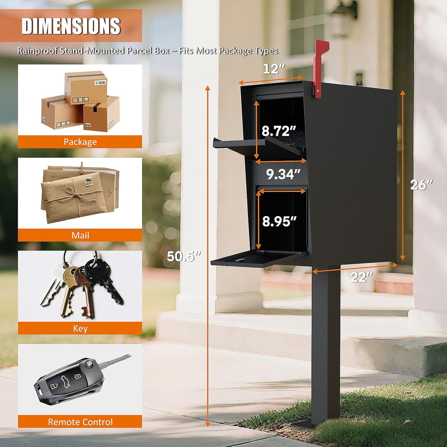 Package Mailbox with Lock, Large Post-Mount Locking Mailboxes for Outdoor Use, Heavy-Duty Steel Curbside Security Mailbox with Post and Base Plate, Weatherproof Mail Box for Residential Deliveries