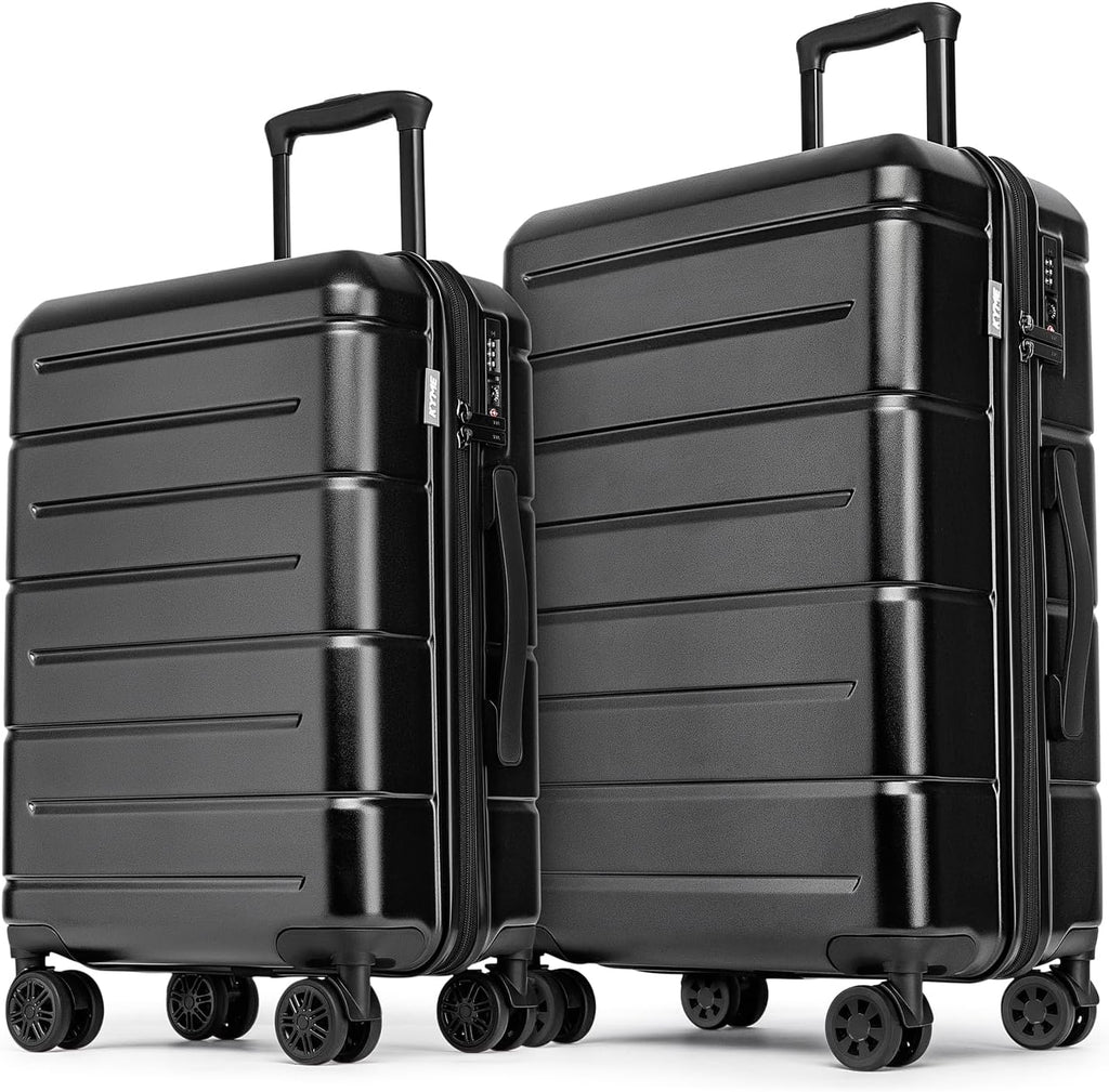 KYME Luggage Sets 2 Piece Suitcase Set Hardshell 20 inch/24 inch Luggage with Spinner Wheels Hardside PC+ABS Checked Large Suitcase with TSA Lock for Men Women Black