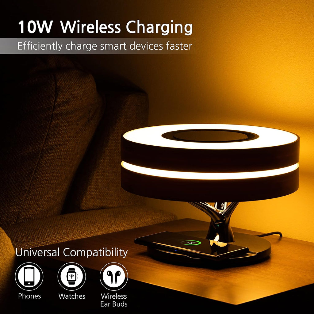 Dawn Lamp Modern Desk Lamp Multifunctional with Adjustable Light Settings, TWS Bluetooth Speaker, Wireless Charger, Touch Controls, for Home Office, Dorm Decor, Bedroom