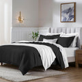 Superior Egyptian Cotton 650 Thread Count Duvet Cover Set, Bed Covers, Includes 1 Duvet Cover, 2 Pillow Shams, Bedding Essentials, Master, Guest, Hotel Bedroom Decor, Full/Queen, Black