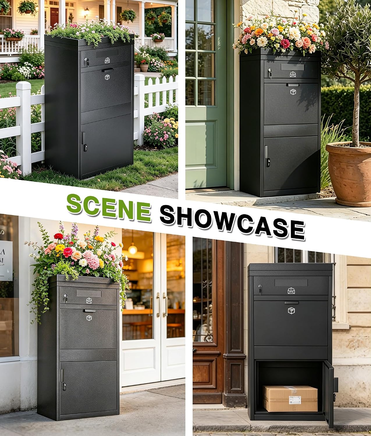 Large Parcel Delivery Box 127L Capacity, Outdoor Package Mailbox with Plant Top, Anti-Theft Letter Box with Password Lock & Key Lock for Porch Yard Home Office (XX - Large B)