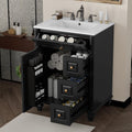 Harper & Bright Designs 24' Bathroom Vanity with Sink, Free Standing Vanity Set with Flip-Out Drawer, 3 Drawers & Storage Cabinet, Wood Bathroom Cabinet with Ceramic Basin for Bathroom, Black