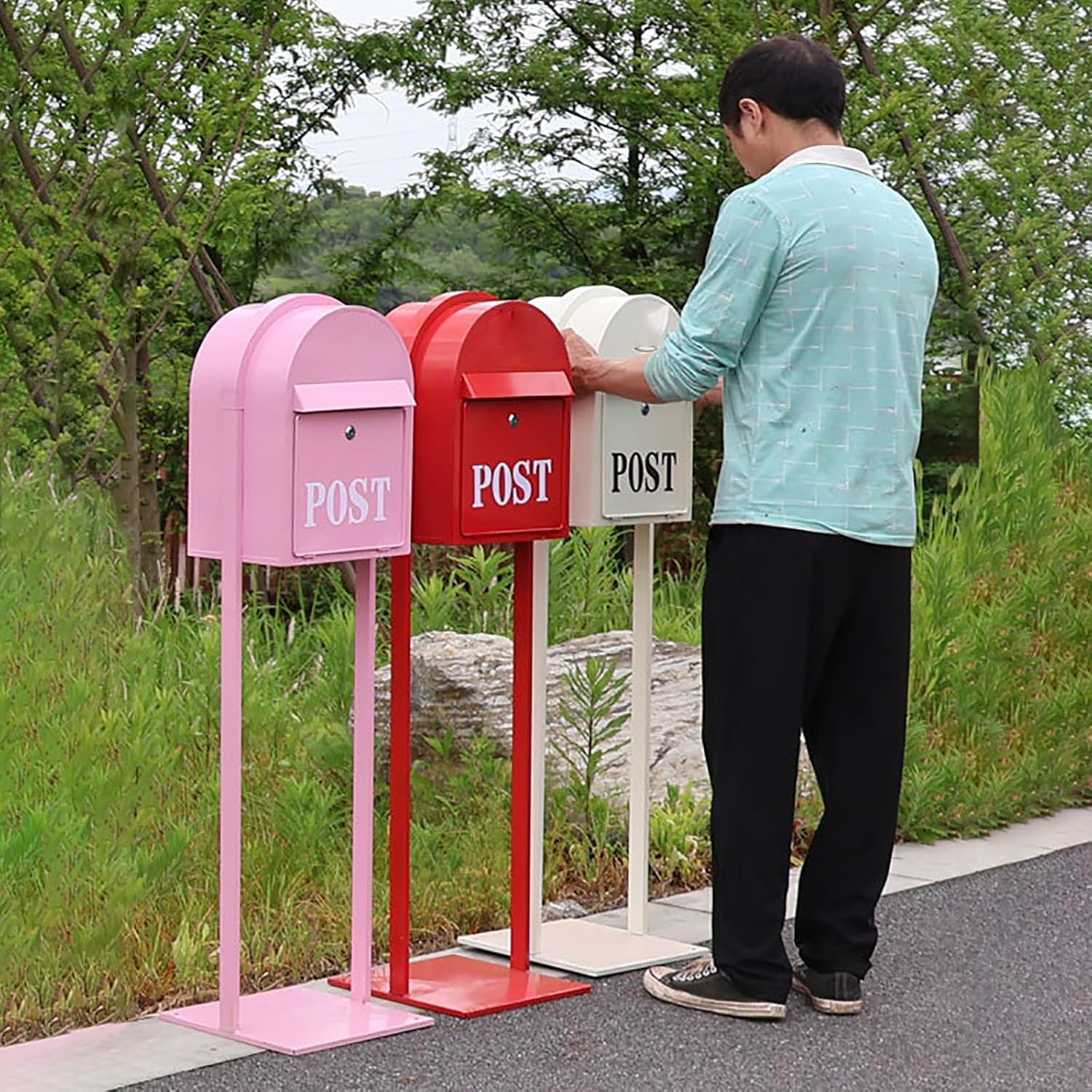 Mailboxes for Outside, Mailbox with Post Landing, Metal Mailbox with Keys Lock, for Garden, Lawn, Party, Countryside(Blue)
