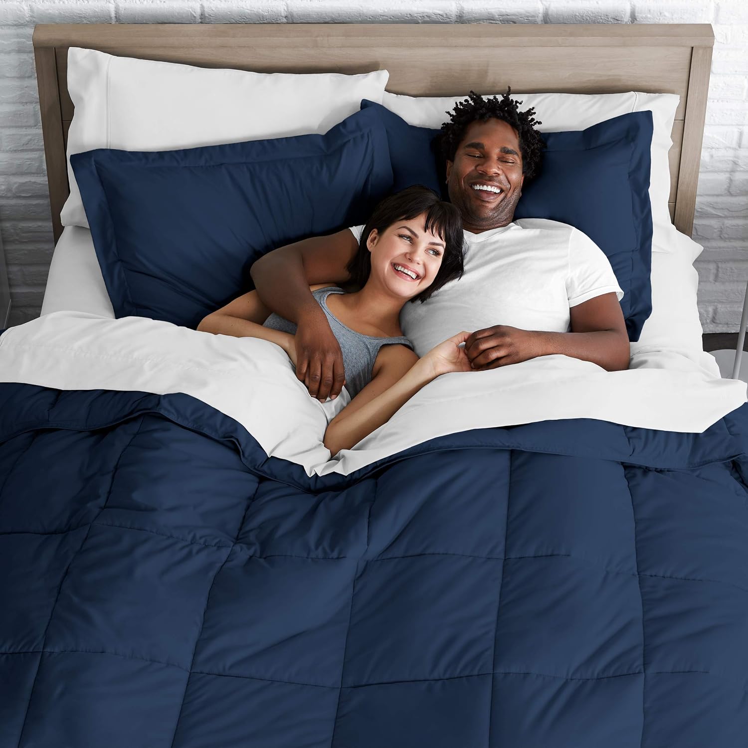 Twin All-Season Cooling Warmth Comforter Set – 3 Piece Bedding – 100% Egyptian Cotton, Long-Staple & Silky Soft – Luxury Hotel-Quality Duvet Insert – Machine Washable - Navy Blue