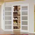 French Doors, 48' x 80', 5-Lite Frosted Glass Pantry Door, Interior Door for Home and Laundry, Solid Core & MDF with Prehung Door Jamb & Hardware Kit - Easy to Install