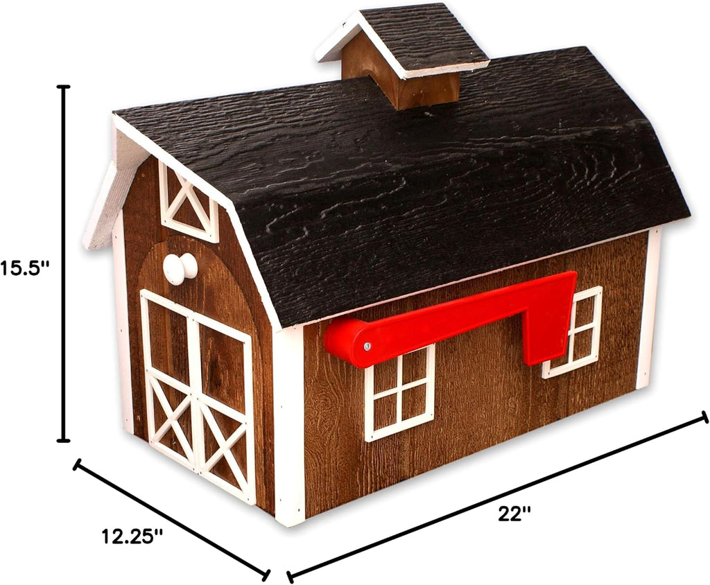 AmishToyBox Deluxe Wooden Mailbox, Dutch Barn Style (Chestnut with White Trim), Amish-Made