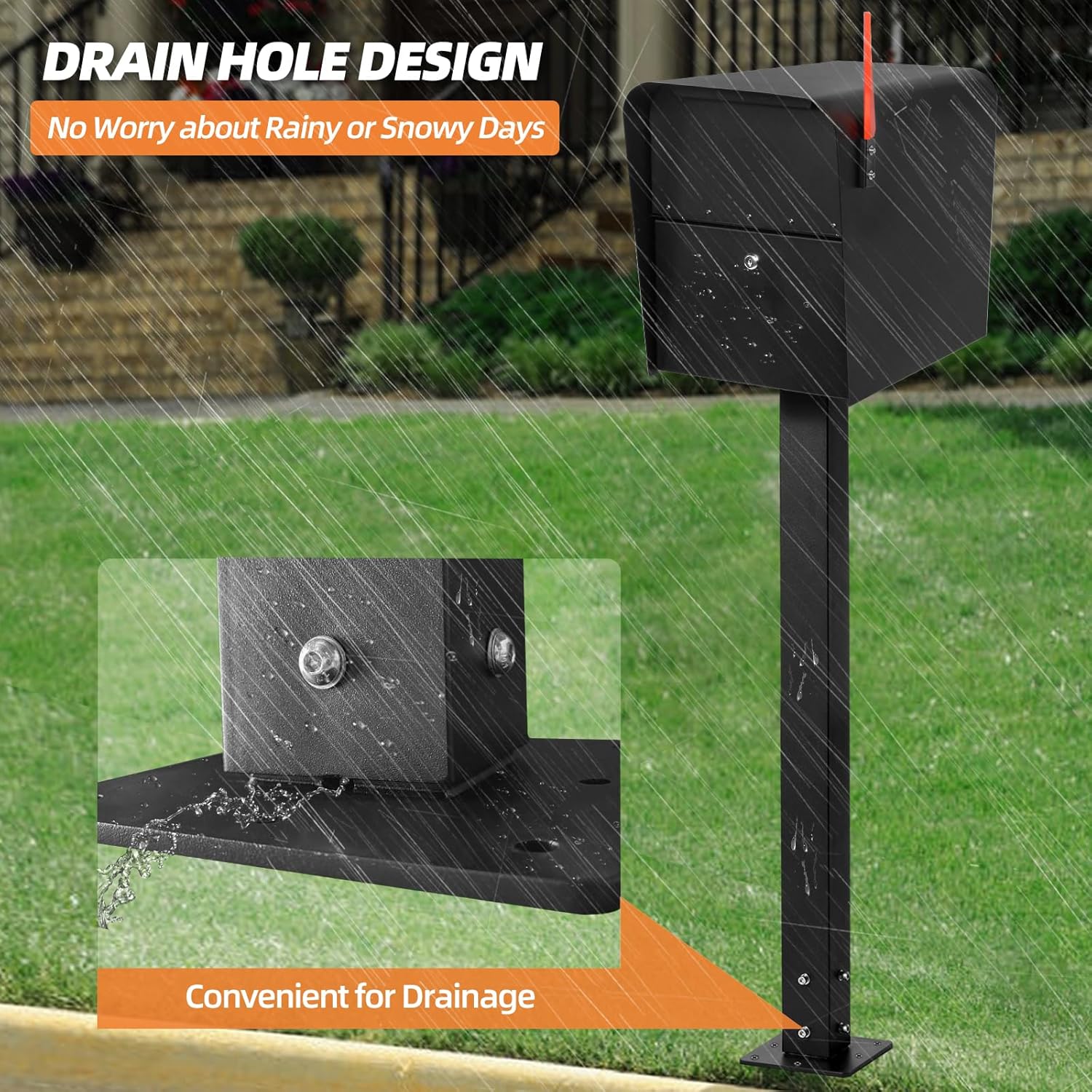 43 Inch Steel Mailbox Post with Post Base, Heavy Duty In-Ground Mounting Post for Outside, Q235 Mail Box Post for Street Curbside, Mailbox Post Kit for Sidewalk, Black