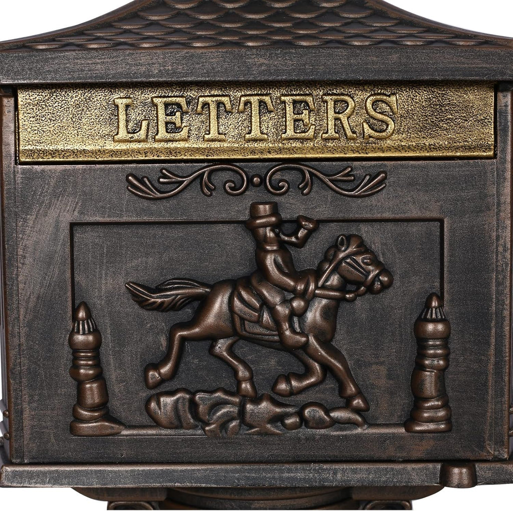 Retro Locking Mailboxes for Outside Aluminum Freestanding Mailbox with Post, Heavy Duty Mail Boxes for House with Post, Bronze