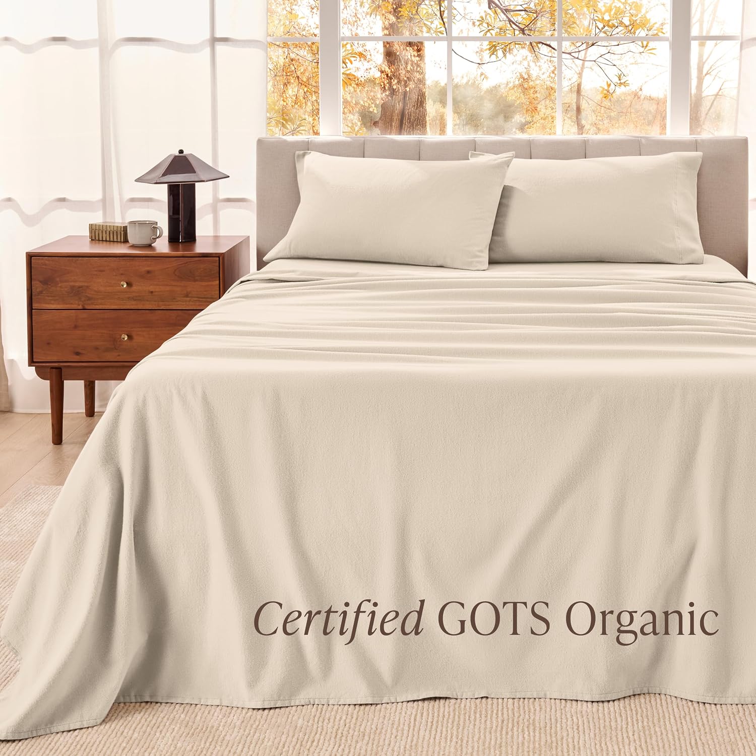 Bare Home Organic Cotton Flannel Sheet Set - Split King Size - 100% Cotton - Double Brushed for Extra Softness & Comfort - Warm, Cozy, and Durable - Breathable - Bed Sheets (Split King, Sand)