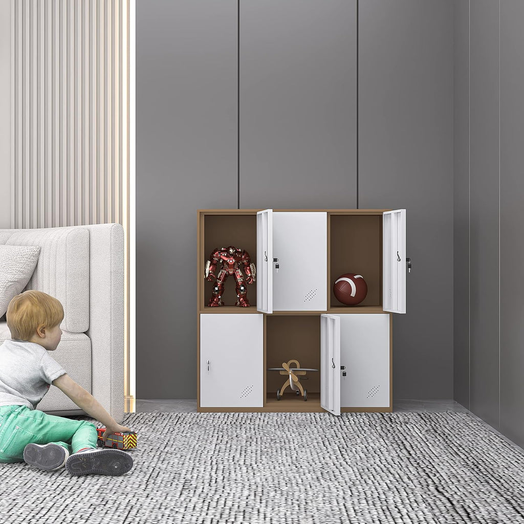 MECOLOR-Steel Office Locker Cabinet with Keys, School and Home Storage Locker Organizer，Locker for Cloth and Toy Organizer,Living Room Boy and Girl Metal Storage Locker Cabinet (White, 6D)