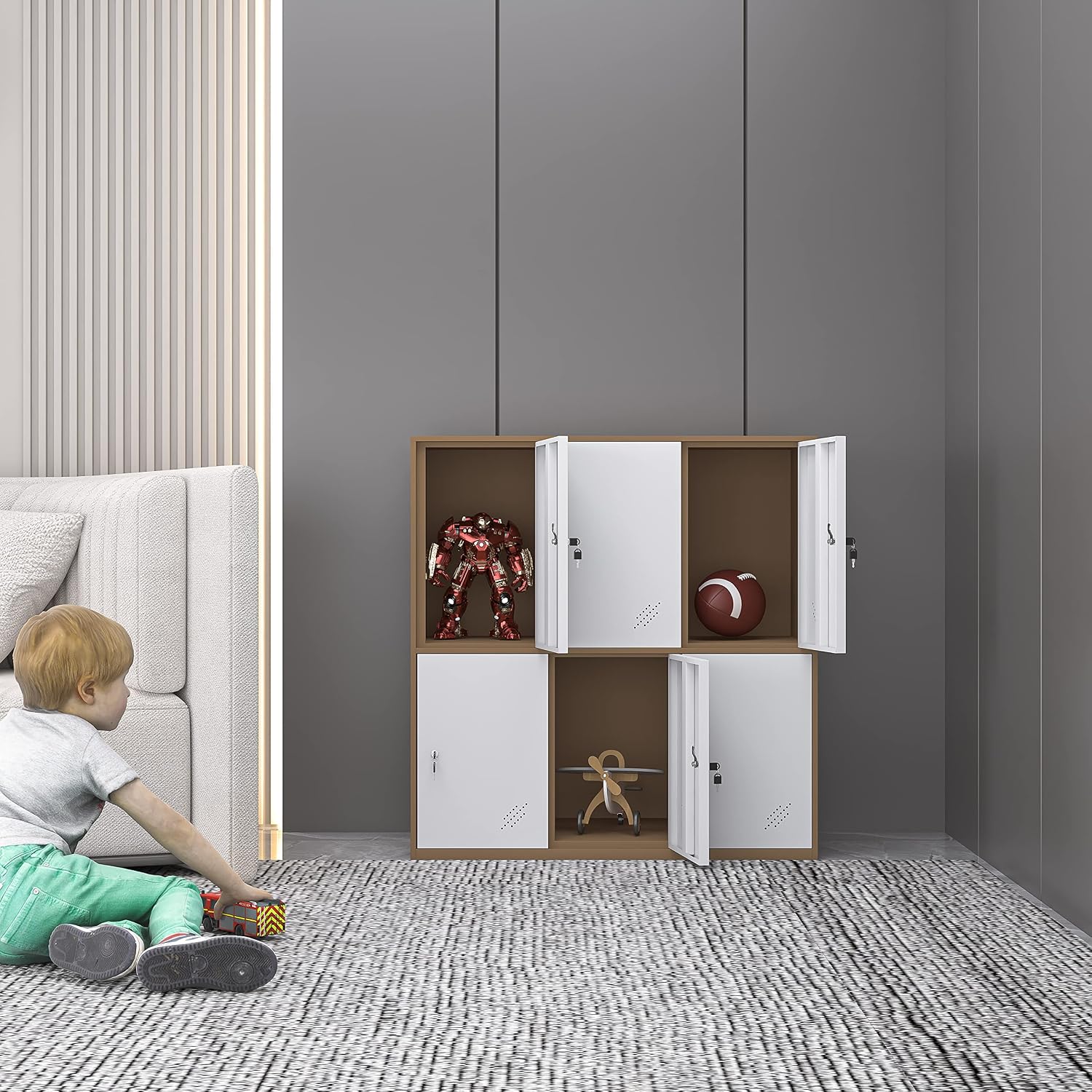 MECOLOR-Steel Office Locker Cabinet with Keys, School and Home Storage Locker Organizer，Locker for Cloth and Toy Organizer,Living Room Boy and Girl Metal Storage Locker Cabinet (White, 6D)