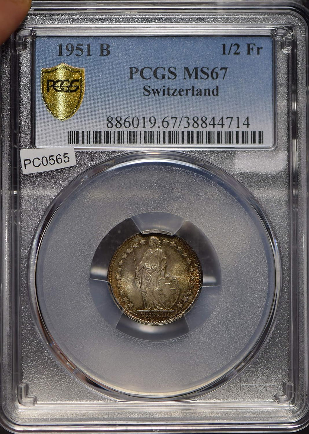 Collectible Coin Switzerland 1951 1/2 Franc PCGS MS67 blasting luster rare grade PC0565