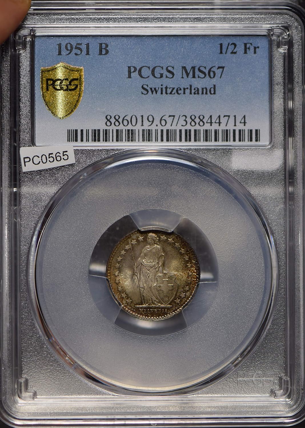 Collectible Coin Switzerland 1951 1/2 Franc PCGS MS67 blasting luster rare grade PC0565