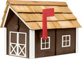 Amish-Made Deluxe Post Mount Wooden Mailbox with Cedar Shingles (Charcoal Brown with White Trim)