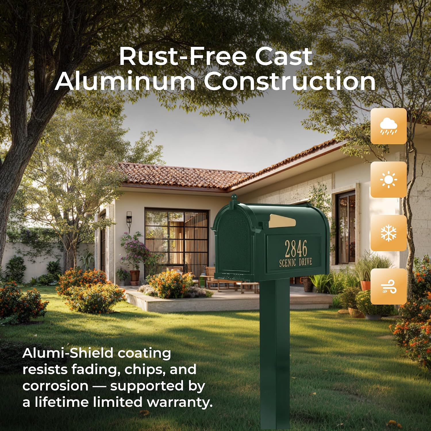 Whitehall Products Premium Capitol Mailbox Package with Personalized Side Plaques | Standard Post Fashion and Function with a Classic Design. While Enhancing The Curb Appeal of Your Home. Green