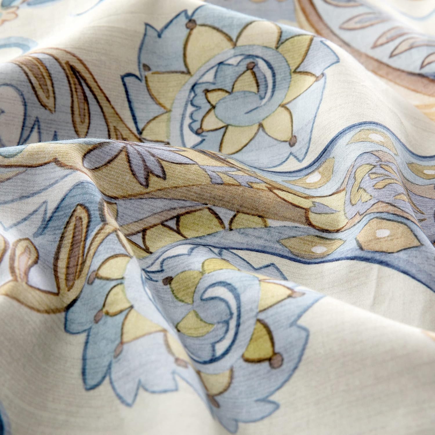 Venetian Damask Bohemian Paisley Duvet Cover Set Boho Chic Watercolor Medallion 400TC Egyptian Cotton Sateen Luxury Style Bed Linen (Copper Blue, King)