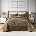 Velvet California King Size Quilt, Oversized California Comforter Set Mocha Brown Bedding Set (118'*106') with 2 Pillow Shams, Luxurious Quilt Set,All-Season 3 Pieces