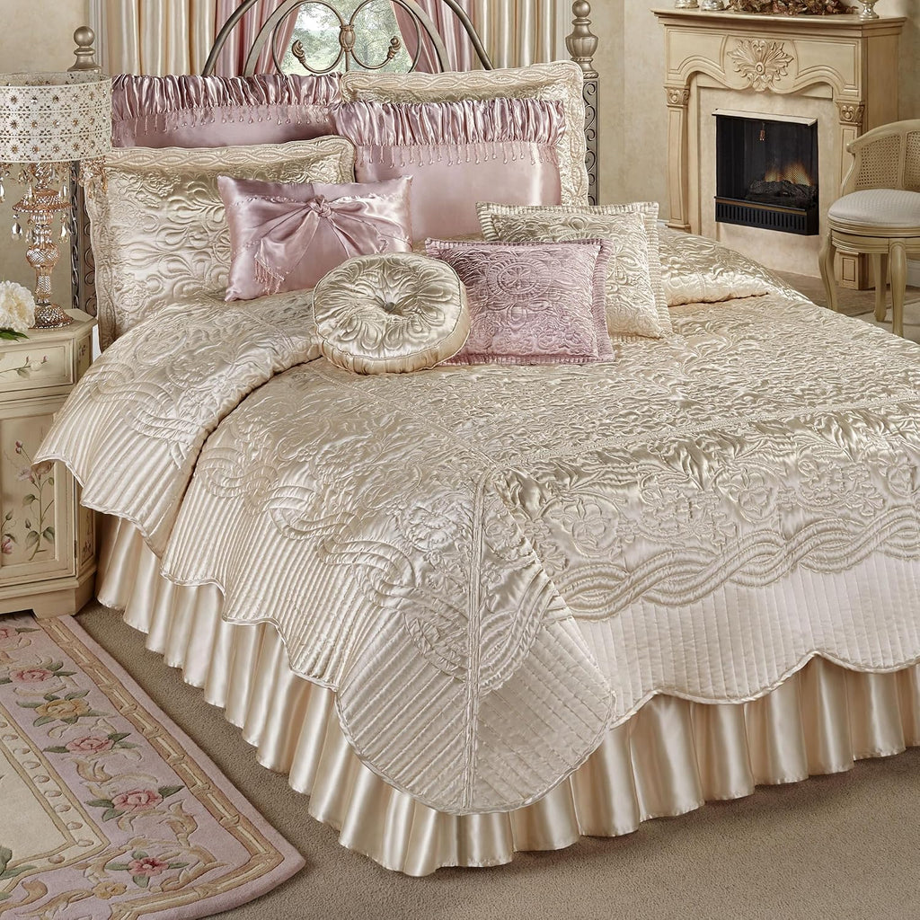 Touch of Class Prima Quilted Bedding | Pearl Coverlet Set | 4 Piece Queen Set