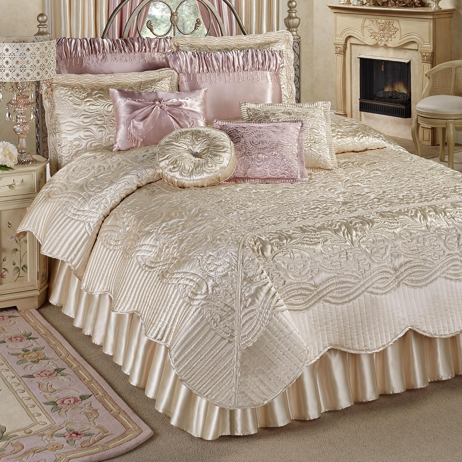 Touch of Class Prima Quilted Bedding | Pearl Coverlet Set | 4 Piece Queen Set
