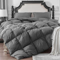KAKABELL Pinch Pleat Goose Down Feathers Fiber Comforter Full/Queen Size All Season-Ultra Soft and Cozy Noiseless Duvet Insert with Egyptian Cotton Blend Cover,Fluffy Warm Comforter (Grey,90'X90')