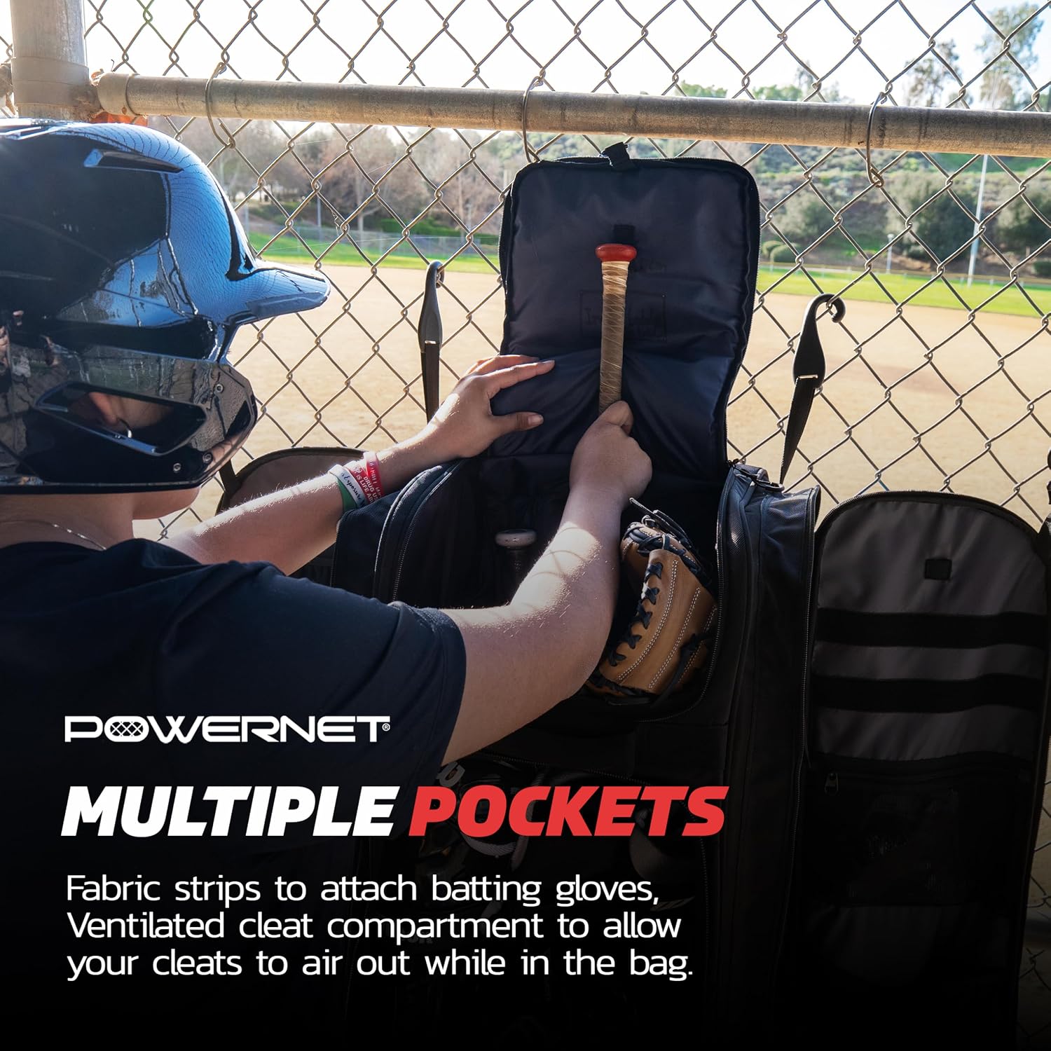 PowerNet Optimus Catcher's Bag, Rolling Equipment Bag Holds All Baseball & Softball Gear, 7 Internal Bat Sleeves, Cleat Compartment, Personalization Panel & Hooks