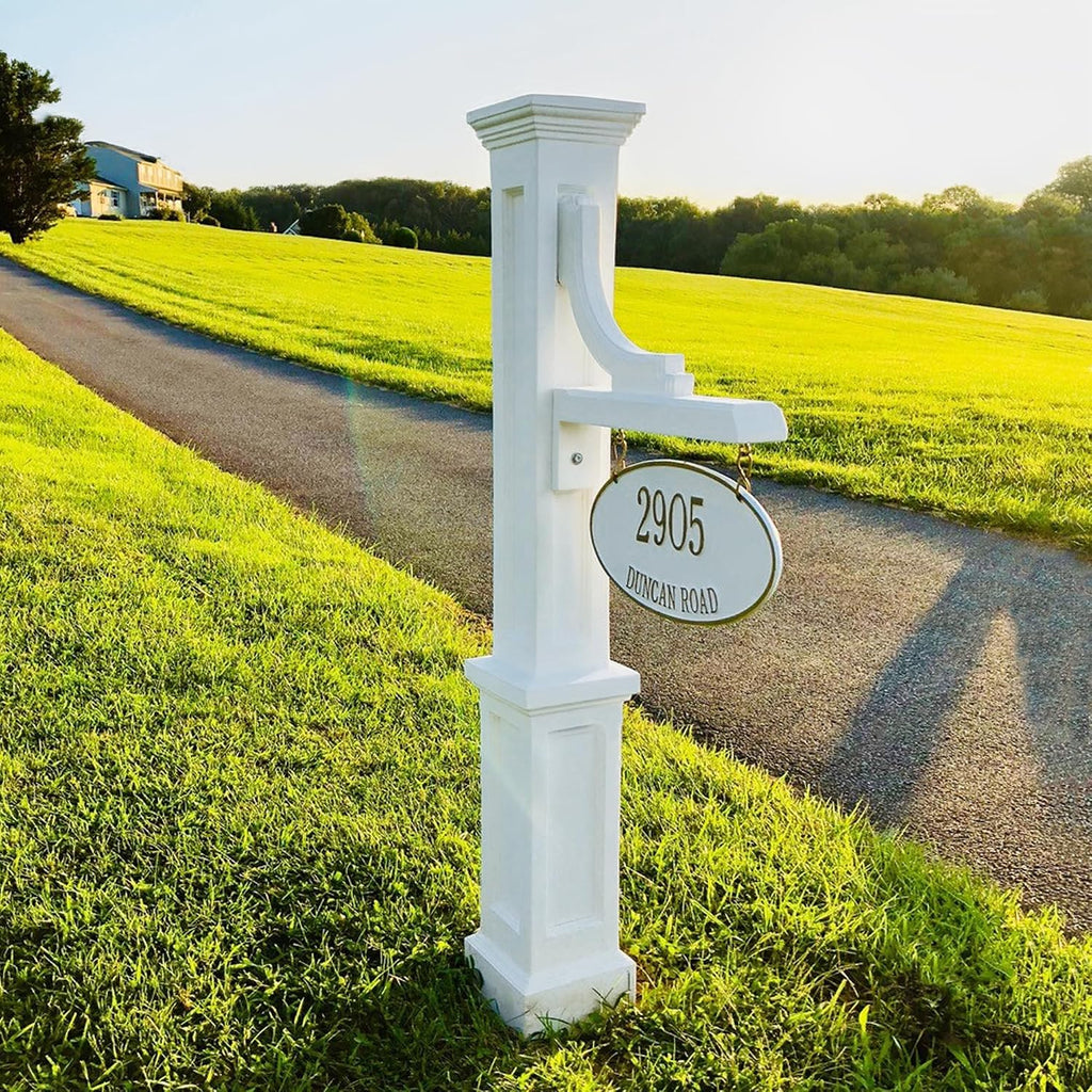 Mayne Woodhaven Address Sign Post - White - Includes Post & Address Arm - Polyethylene - Fits plaques up to 15in W (5812-W)