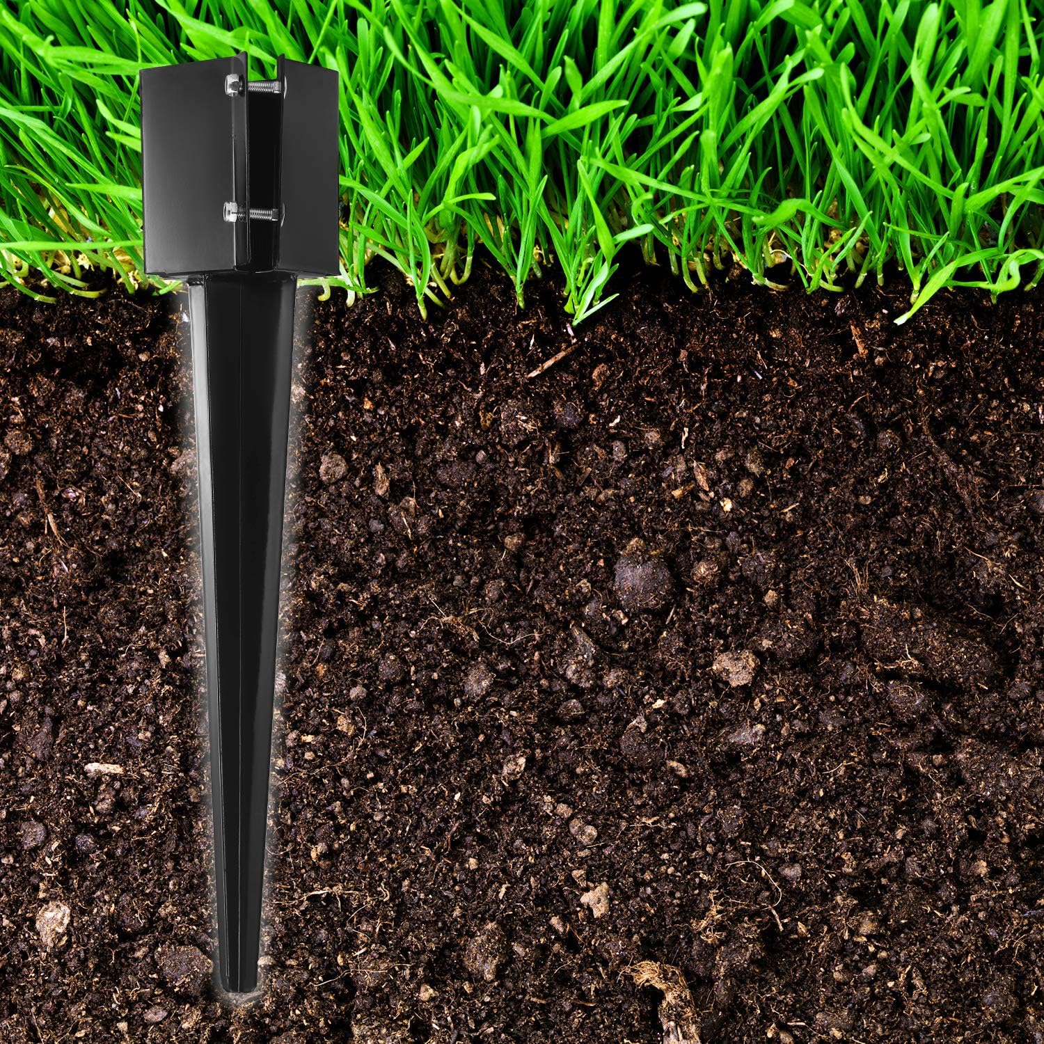 8 Pcs 36' Heavy Duty 4x4 Fence Post Anchor Ground Spike Metal Black Powder Coated - Mailbox Post Anchors. Length: 36 inches, Outer Dimension: 4' x 4' (Fit 3.5' x 3.5' Square Wood Post)