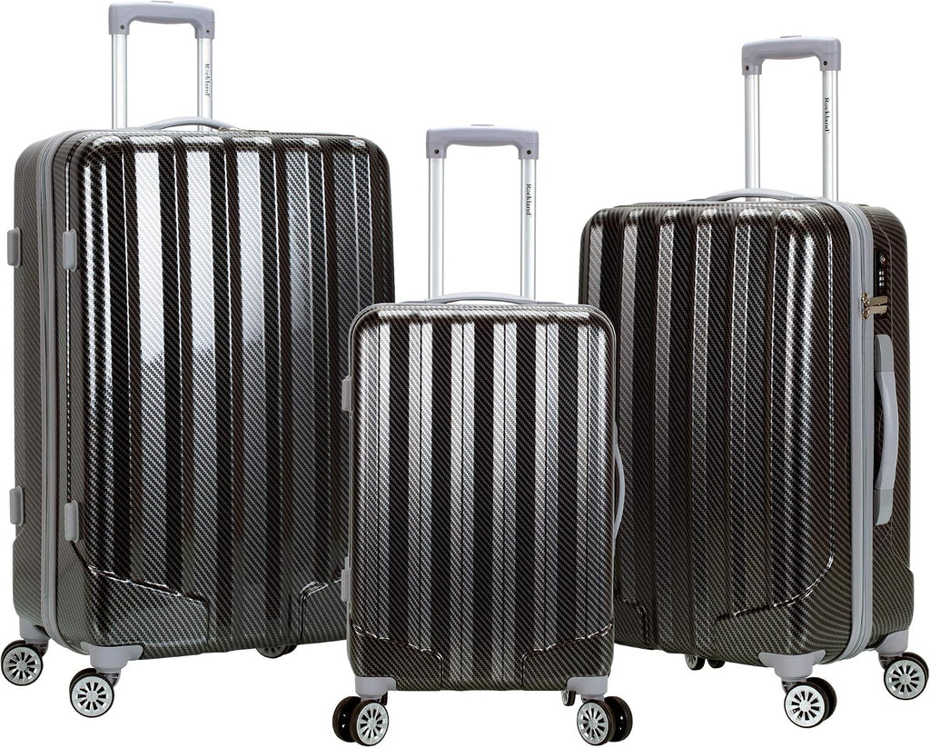 Rockland Barcelona Hardside 10-Piece Travel Gear Luggage Set, Black (22'/24'/28' Uprights, Luggage Cover, and Packing Cubes)