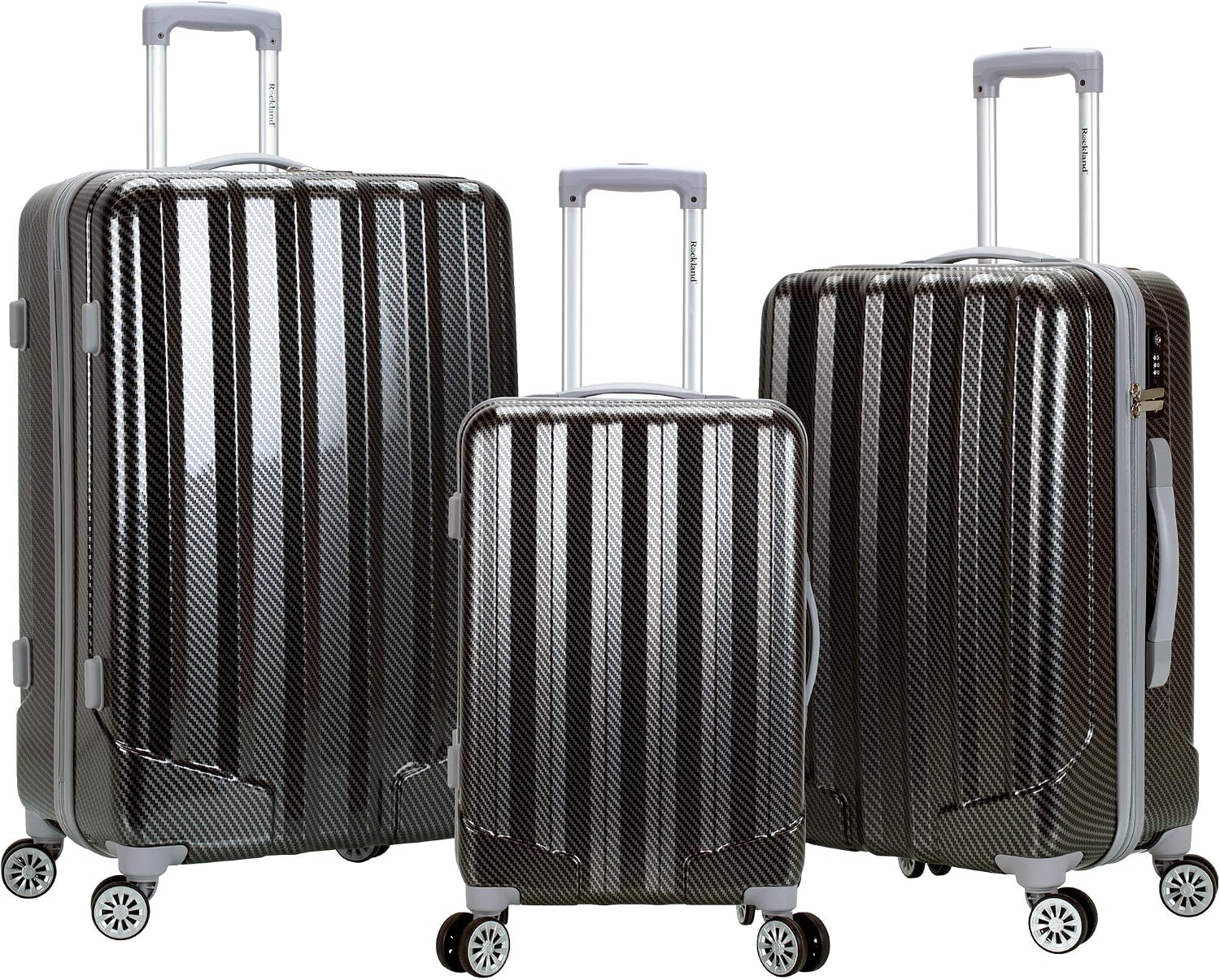 Rockland Barcelona Hardside 10-Piece Travel Gear Luggage Set, Black (22'/24'/28' Uprights, Luggage Cover, and Packing Cubes)