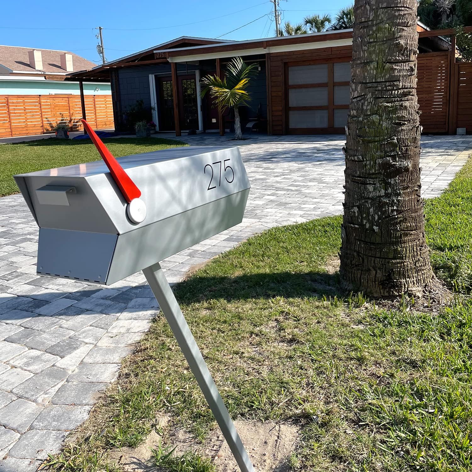 modbox USA Mid-Century Modern Curbside Mailbox | Solid Color (Silver (Annodized Aluminum Effect))