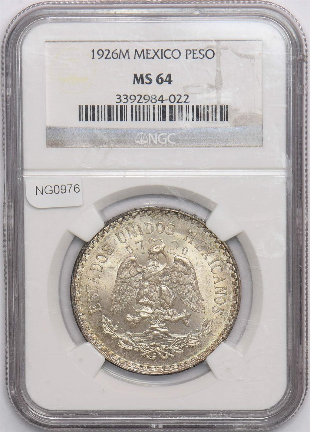 Collectible Coin Mexico 1926 M Peso Eagle animal NGC MS 64 key date in rare grade NG0976