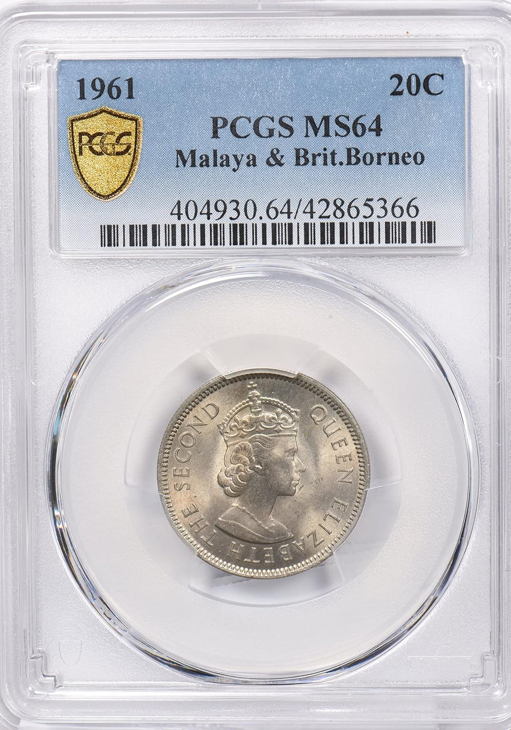 Collectible Coin Malaya and British Borneo 1961 20 Cents PCGS MS 64 rare condition PC1226