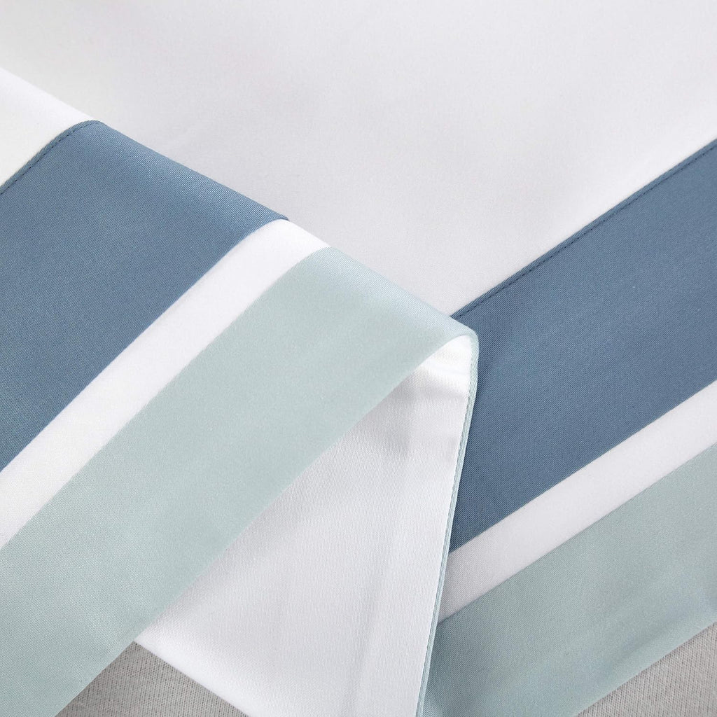 Casabolaj Shading 3 Pieces Do Not Include Filling Duvet Cover Set 100% Egyptian Cotton Sateen Luxury 400 TC Frame Patchwork Button Closure and Corner Ties-White/Blue/Sapphire (California King)