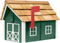 Amish-Made Deluxe Post Mount Wooden Mailbox with Cedar Shingles (Forest Green with White Trim)
