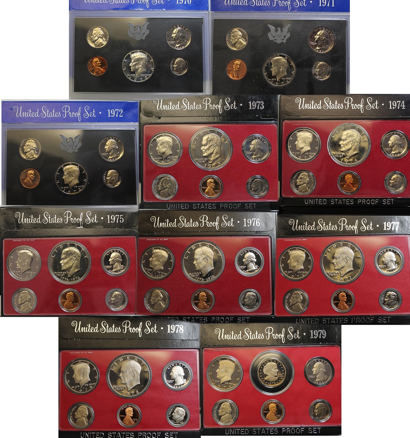 1970 S -1979 US Mint Set Clad Proof Set Run 57 coins