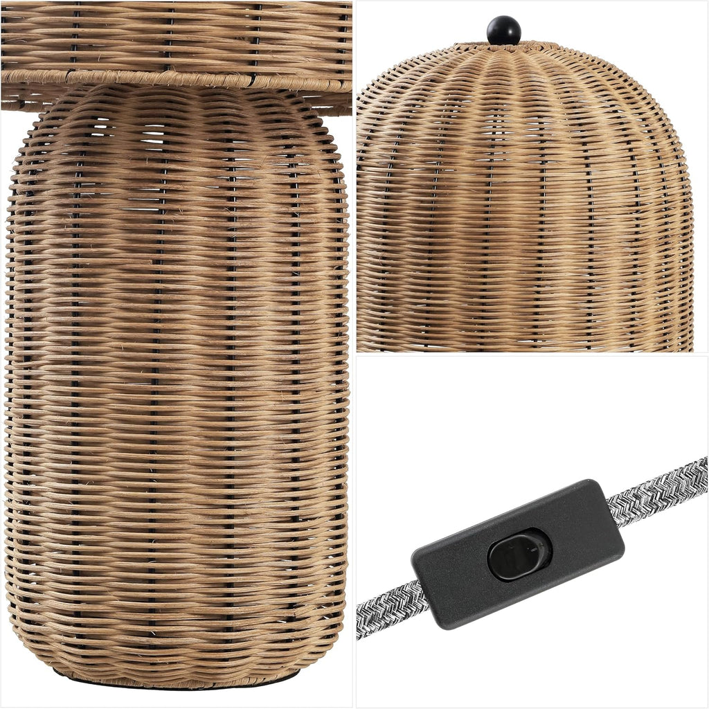 JONATHAN Y 22.5' Natural Brown Modern Coastal Woven Rattan Arched Table Lamp, Scandinavian Minimalist Bedside Lamp for Living Room, Bedroom, LED Bulb Included JYL5702A