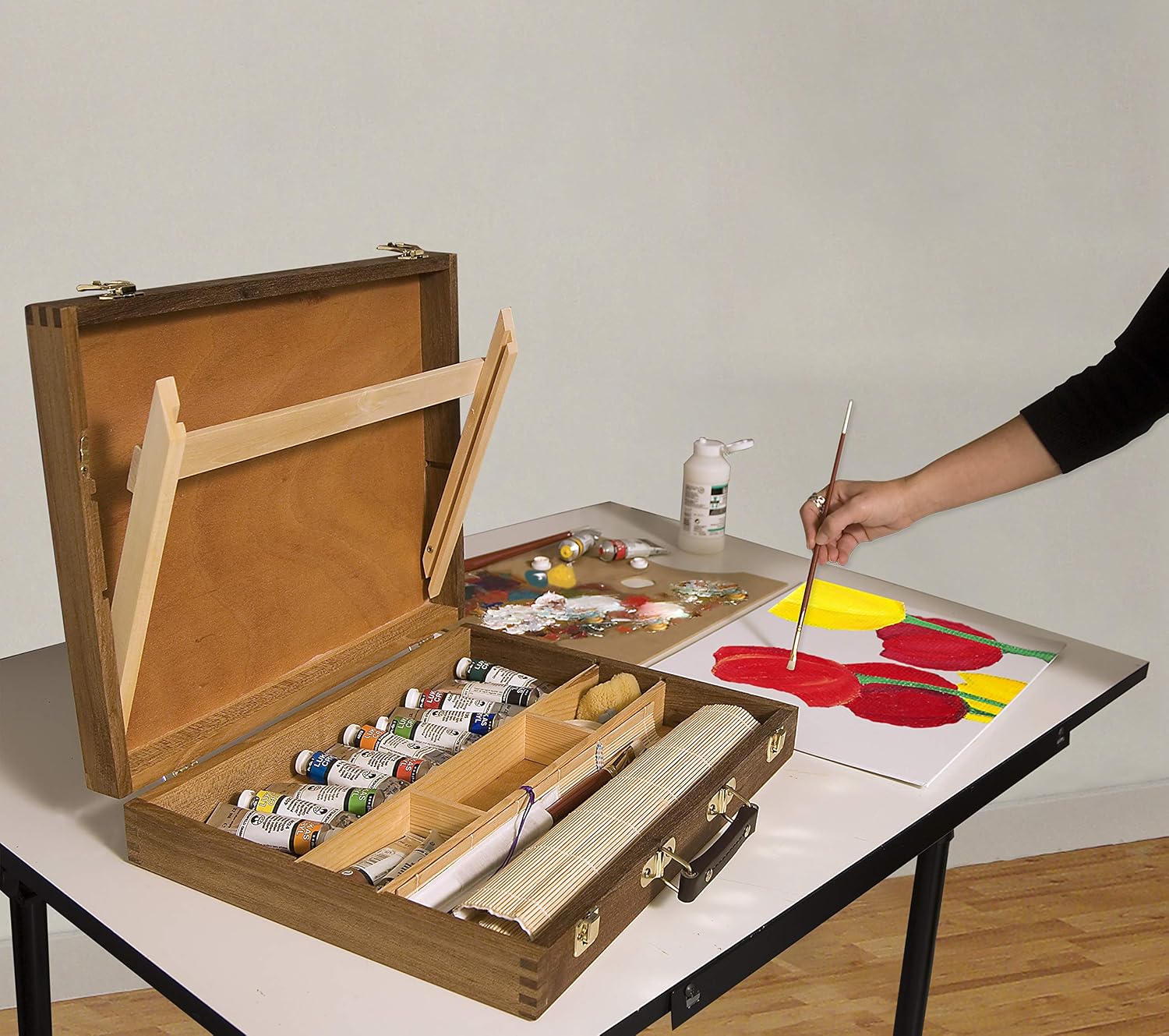 Jerry's Artarama Bob Ross Master Artist Oil Paint Set Includes Wood Art Supply Carrying Storage Case Sketchbox w/Palette