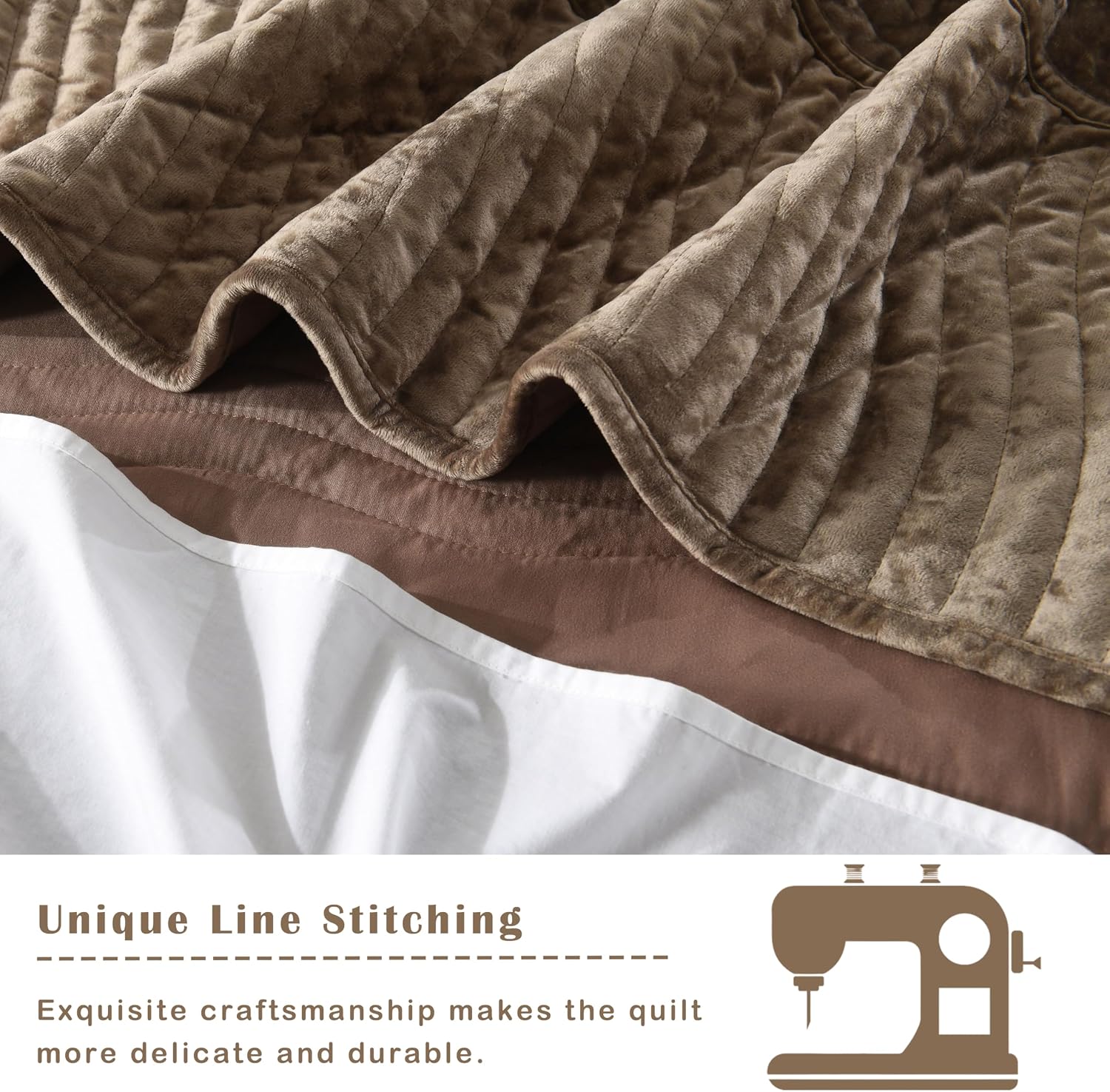 Velvet California King Size Quilt, Oversized California Comforter Set Mocha Brown Bedding Set (118'*106') with 2 Pillow Shams, Luxurious Quilt Set,All-Season 3 Pieces