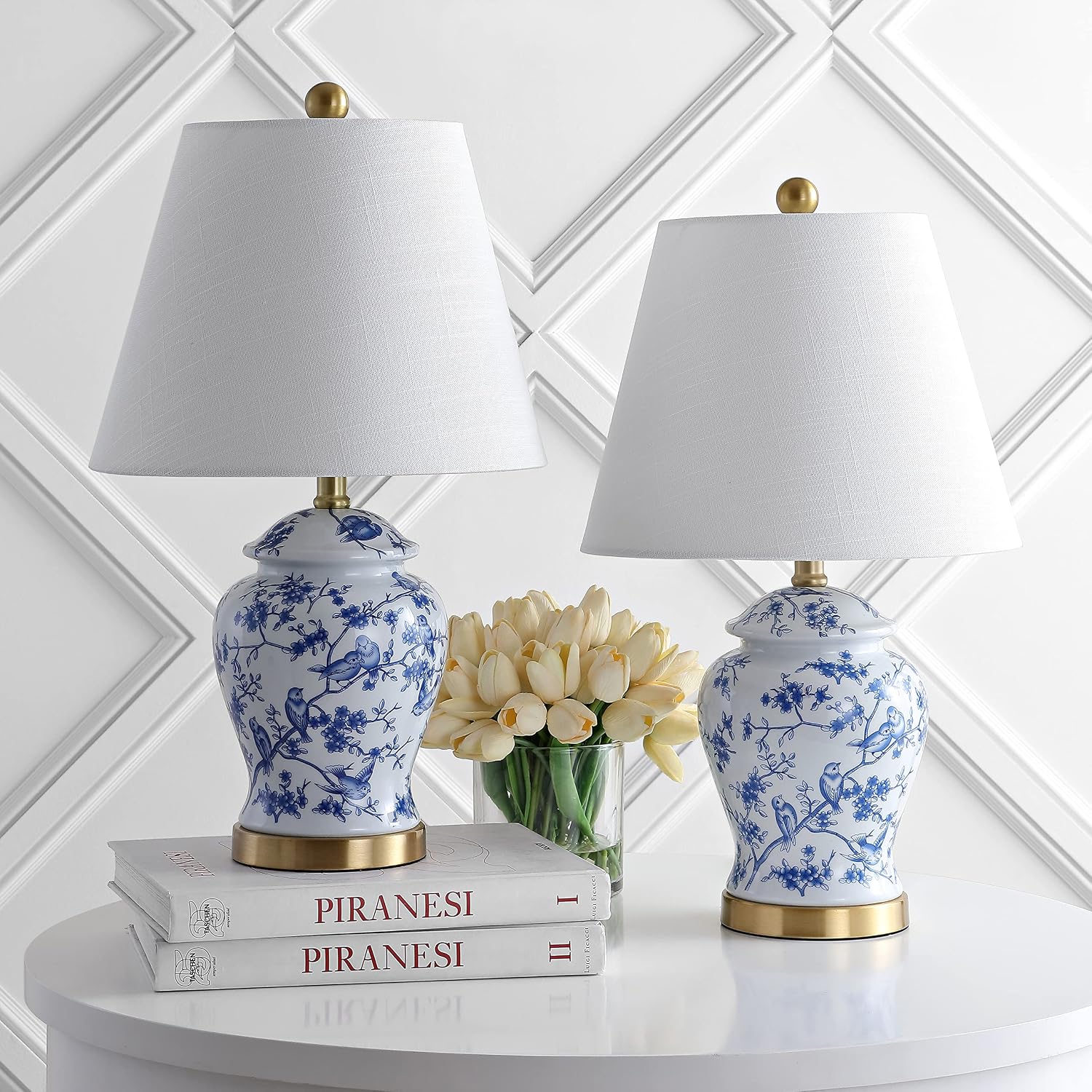 Eyely EYL3005A-SET2 Brussels 22' Chinoiserie Table Lamp for Reading Room, Living Room, Office, Bedroom, Classic, Cottage, Traditional, Blue/White (Set of 2)