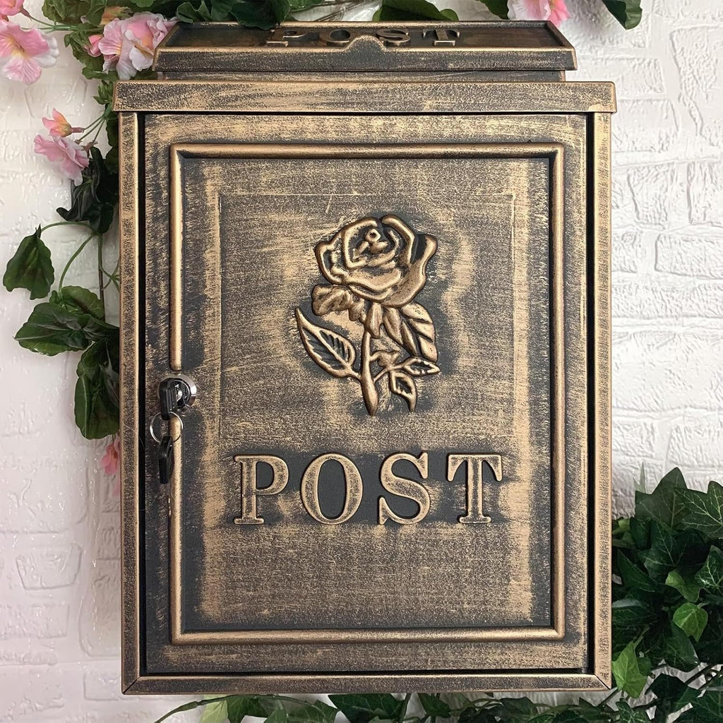 Metal Mailboxes Wall Mounted Mailbox Weatherproof Drop Box Garden Door Home Office Décor Post Box with Lock Suggestion Box
