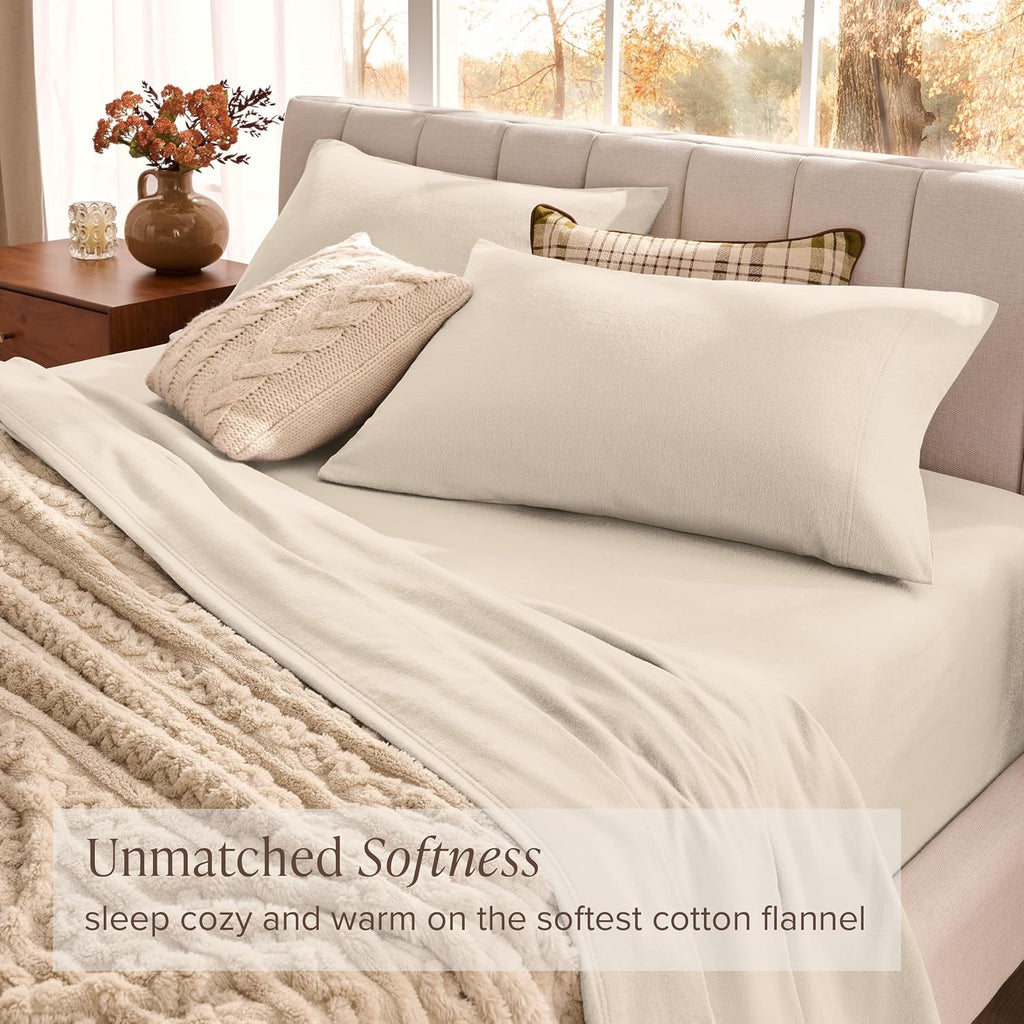 Bare Home Organic Cotton Flannel Sheet Set - Split King Size - 100% Cotton - Double Brushed for Extra Softness & Comfort - Warm, Cozy, and Durable - Breathable - Bed Sheets (Split King, Sand)
