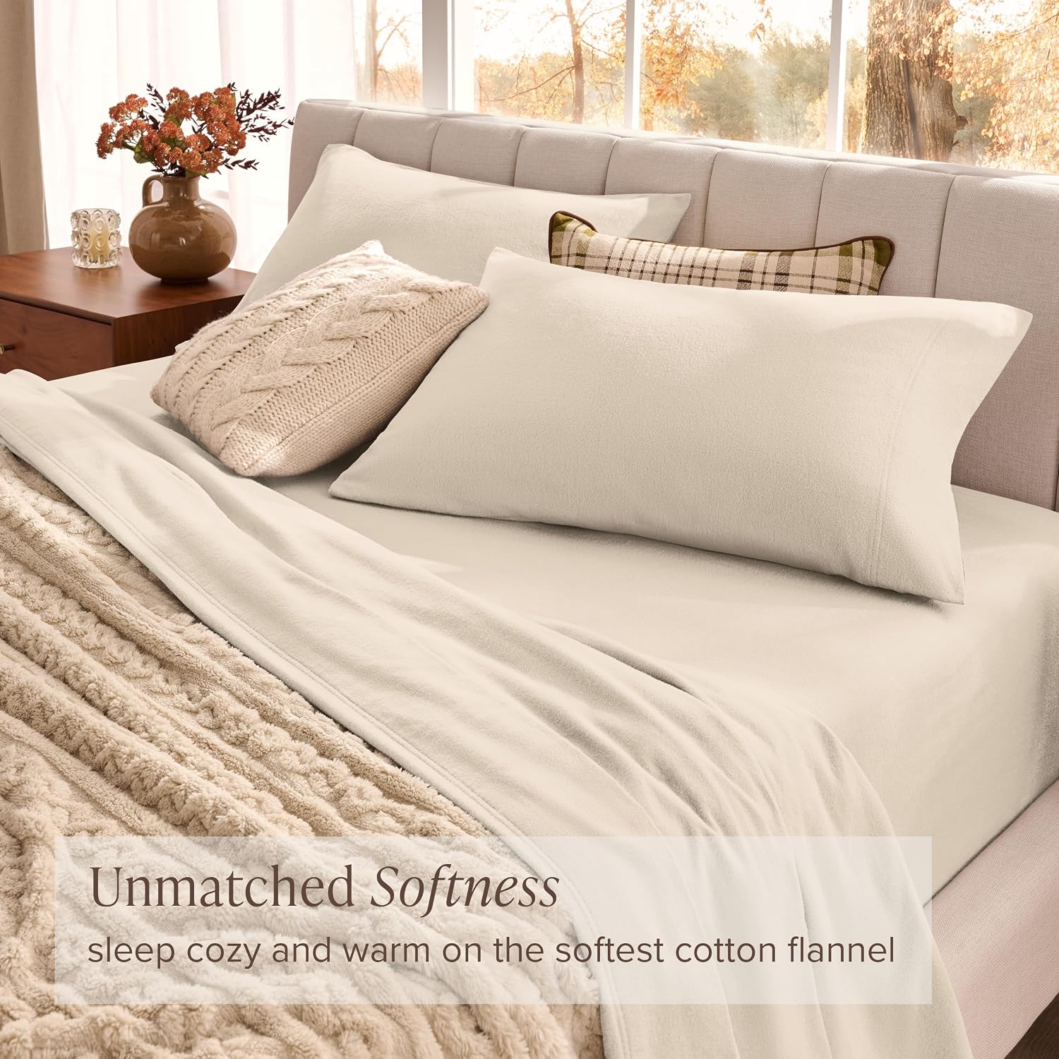 Bare Home Organic Cotton Flannel Sheet Set - Split King Size - 100% Cotton - Double Brushed for Extra Softness & Comfort - Warm, Cozy, and Durable - Breathable - Bed Sheets (Split King, Sand)