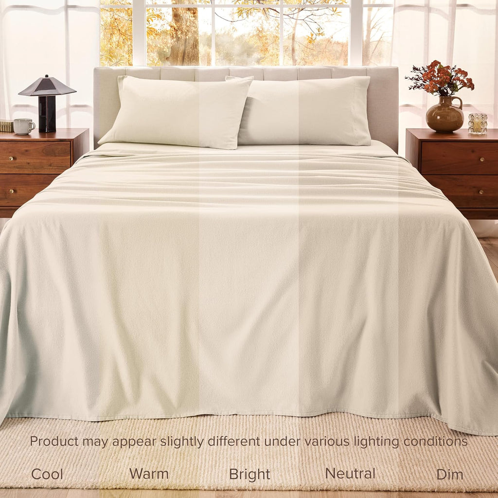 Bare Home Organic Cotton Flannel Sheet Set - Split King Size - 100% Cotton - Double Brushed for Extra Softness & Comfort - Warm, Cozy, and Durable - Breathable - Bed Sheets (Split King, Sand)
