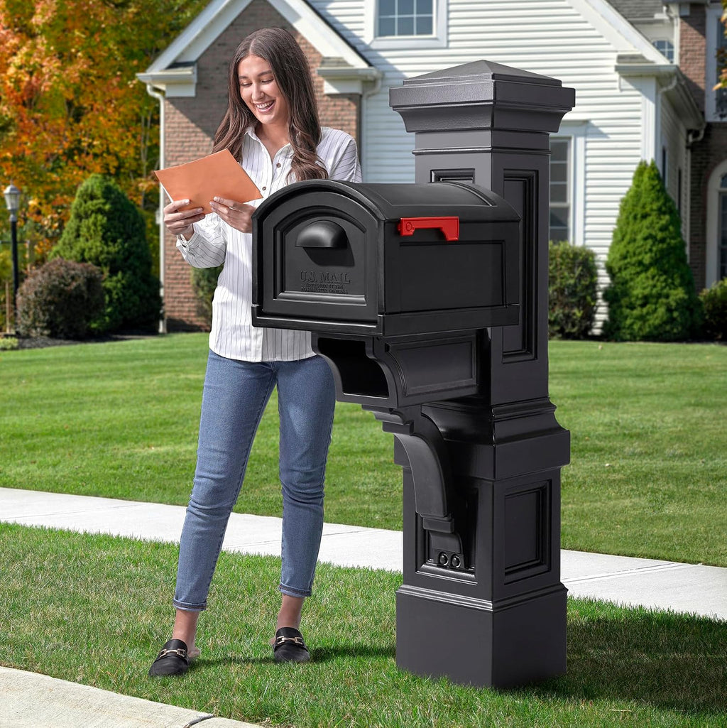 Step2 Atherton Grand Onyx Black XL Mailbox and Mailbox Post Kit – Elegantly Styled Mailbox with Post Cover, Magnetic Closure & Newspaper Chute – Ultra Durable, Low Maintenance