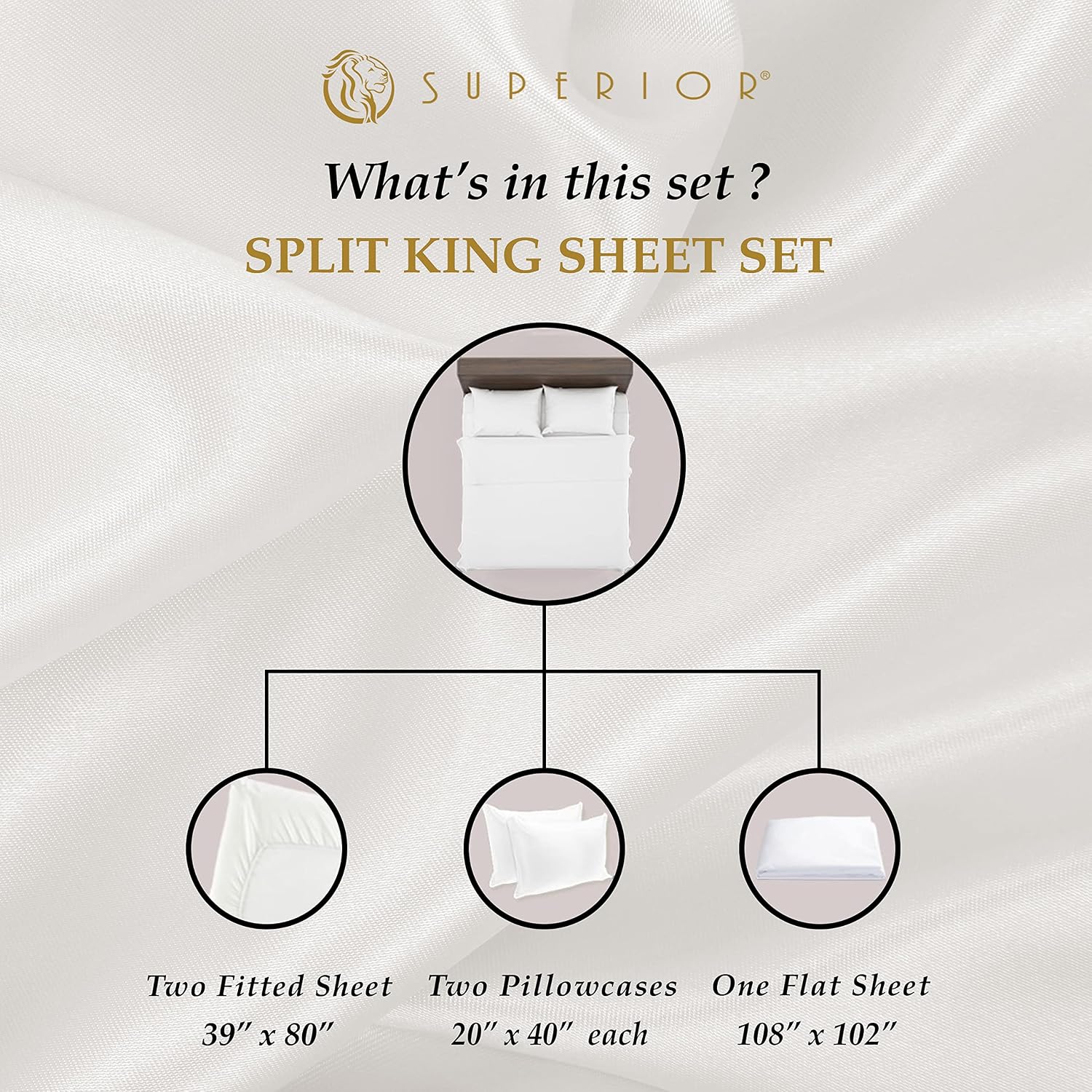 Superior 300 Thread Count Egyptian Cotton Sheet Set, 2 Fitted Sheets, Flat Sheet, 2 Pillowcases, Split King, Grey