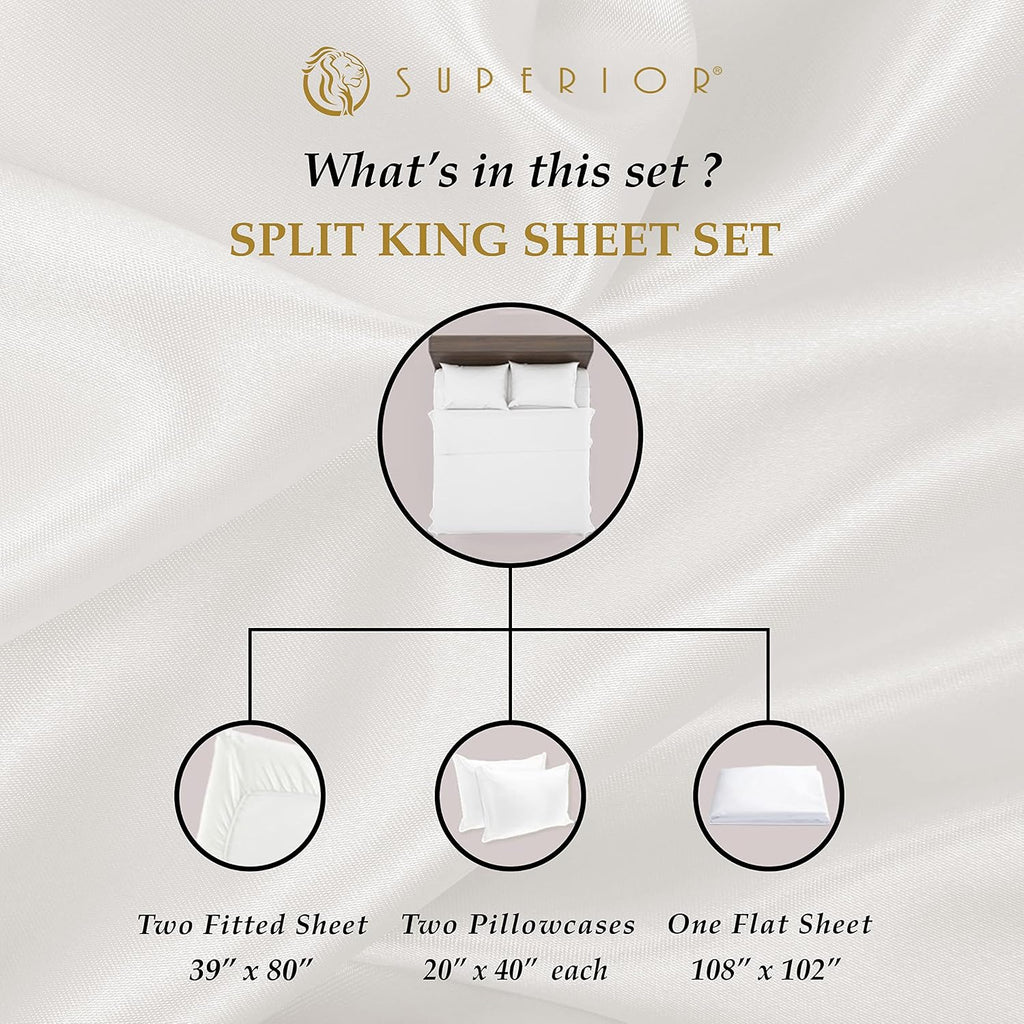 Superior 300 Thread Count Egyptian Cotton Sheet Set, 2 Fitted Sheets, Flat Sheet, 2 Pillowcases, Split King, Black